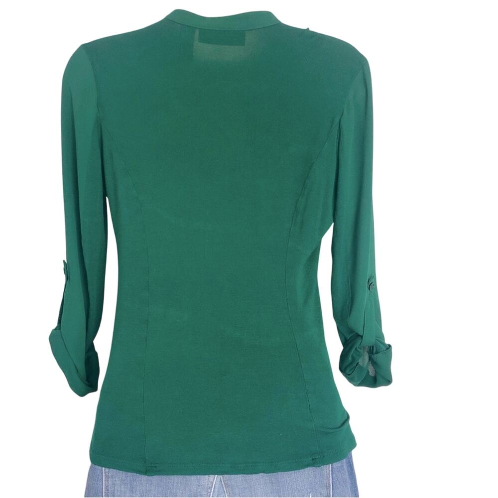 INC International Concepts Mixed Media Kelly Green Button Front Blouse - Picture 14 of 16